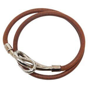 Hermes Jumbo Bracelet Choker Silver Brown Metal Leather